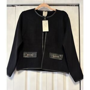 NWT SIONI Black Open Long Slv Cardigan W/Gold Accent Buttons & Pockets Medium